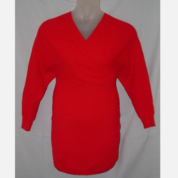 NEW Bright Red Sz Large Stretchy Ribbed Dolman Sleeve Bodycon Sweater Dress - Picture 1 of 4